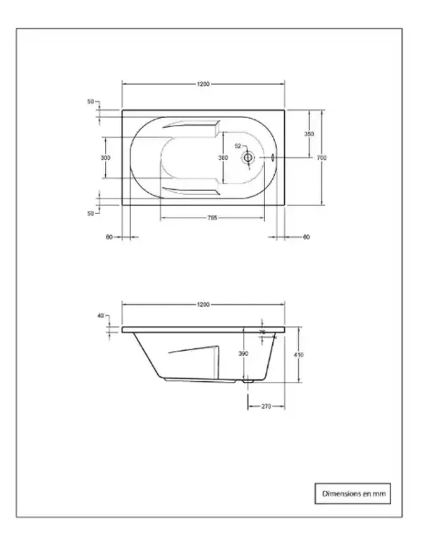 Baignoire rectangulaire L.120x l.70 cm blanc, SENSEA Access confort