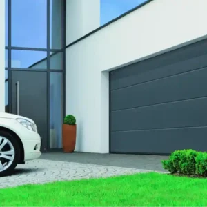 Porte de garage sectionnelle motorisée HORMANN H.200 x l.237 cm gris