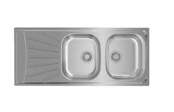 Evier à encastrer 2 bacs avec égouttoir, Inox lisse, ETOILE Gris