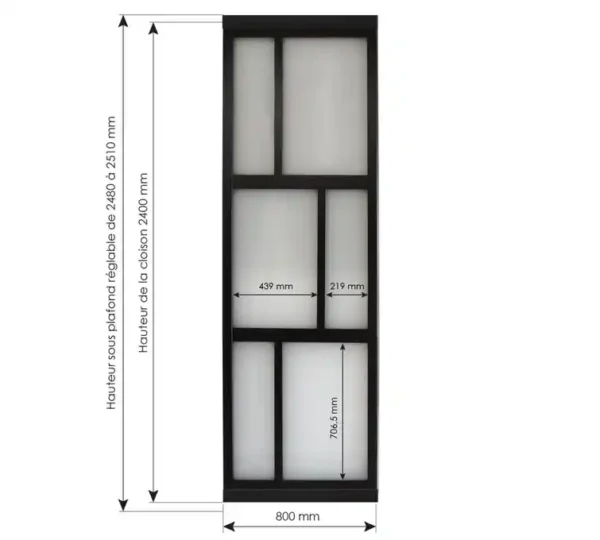 Cloison amovible Osaka mdf revêtu noir l.80 x H.250 x P.4cm