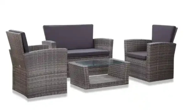 SALON JARDIN 4PL gris B3 Salon de jardin 4 pcs avec coussins Résine tressée Gris