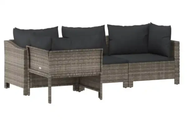 Salon de jardin 4 pcs avec coussins Gris Résine tressée