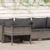Salon de jardin 4 pcs avec coussins Gris Résine tressée