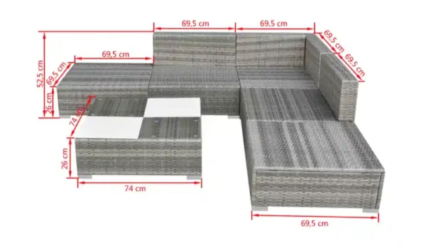 Salon de jardin avec coussins 6 pcs résine tressée gris