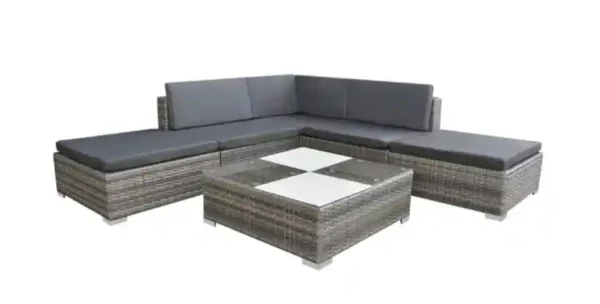 Salon de jardin avec coussins 6 pcs résine tressée gris