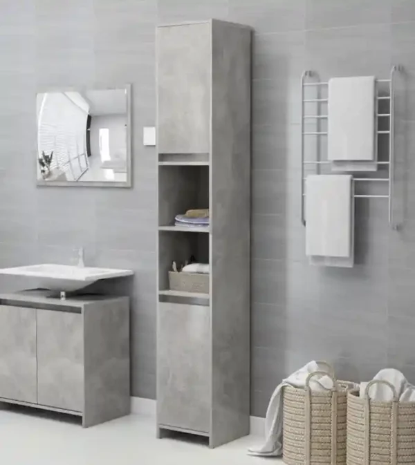 ARMOIRE SDB GRDE GRISE3 Armoire de salle de bain Gris béton Bois d'ingénierie
