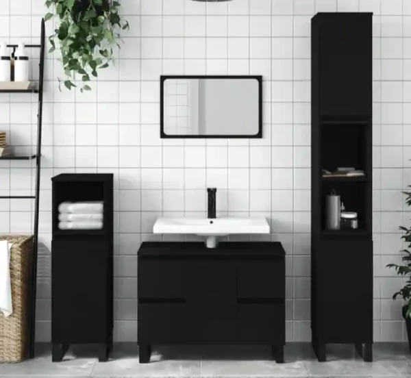 Armoire de salle de bain noir 80x33x60 cm bois d'ingénierie