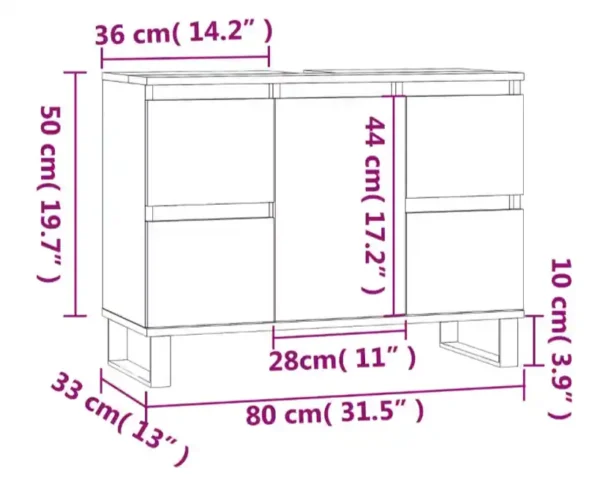 Armoire de salle de bain noir 80x33x60 cm bois d'ingénierie
