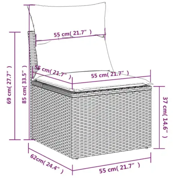 canapérotin1 Canapé de jardin sans accoudoirs coussins gris résine tressée