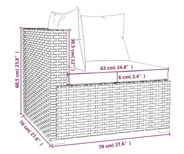 Salon Rattan6 Salon de jardin 3 pcs avec coussins Gris Résine tressée