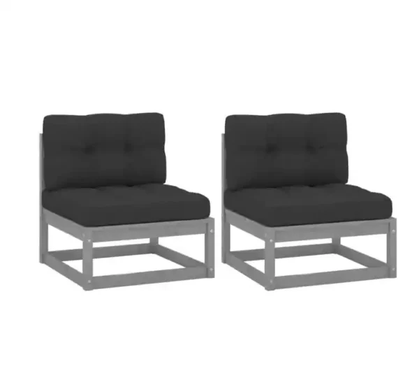 Canapés centraux de jardin coussins 2pcs Gris Bois de pin massif