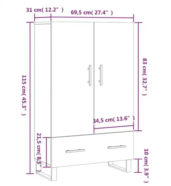 BUFFET GRIS SONOMA1 Buffet haut sonoma gris 69,5x31x115 cm bois d'ingénierie
