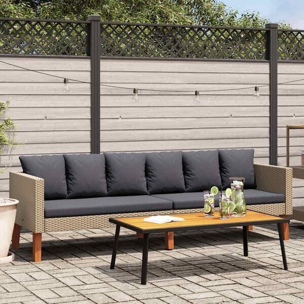 Canapé de jardin à 3 places avec coussins Résine tressée Beige