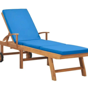 Chaise longue avec coussin Bois de teck solide Bleu